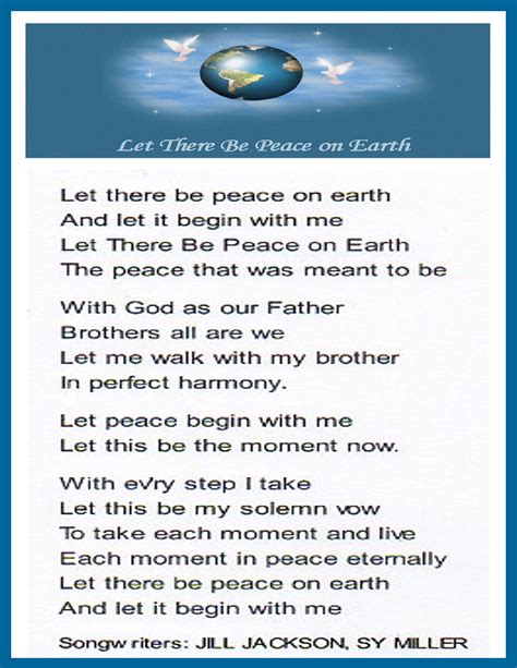 Printable Lyrics To Let There Be Peace On Earth